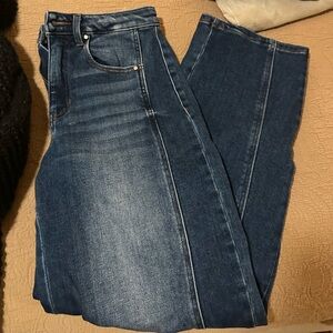 High-Rise Wide Leg Jeans in Washed Dark Blue